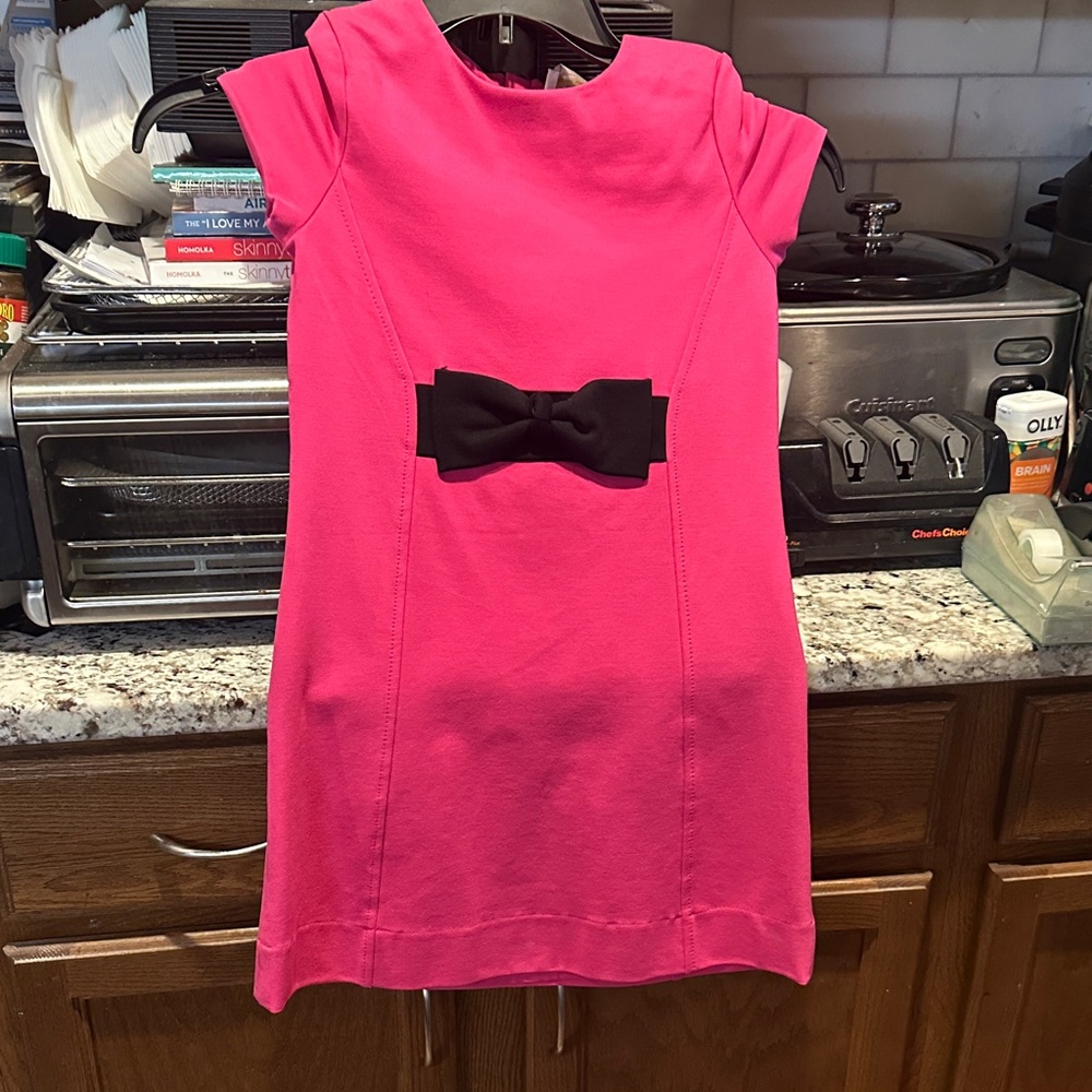 NWT Kate Spade Cabaret Pink Ponte $98 Dress with Black Bow